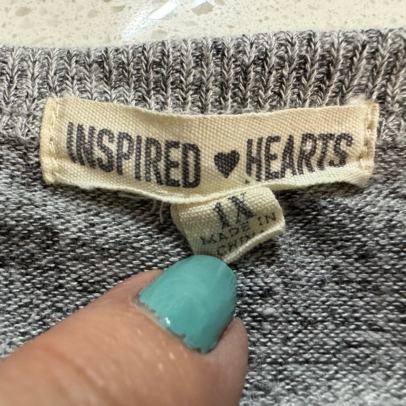 Inspired Hearts Gray Lace Up Love Sweater - Picture 4 of 5